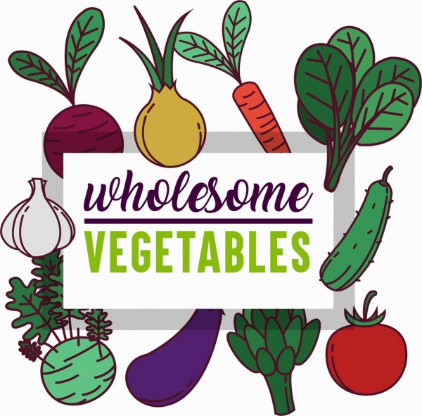 wholesome vegetables advertising colorful icons decor