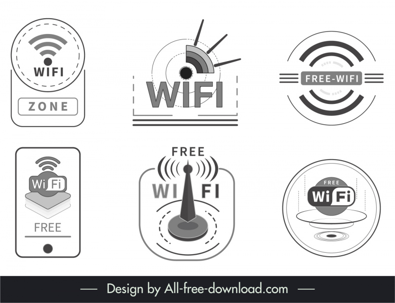wifi service sign icons flat black white sketch