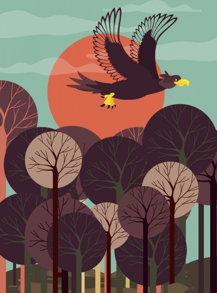 wild background flying eagle icon colored cartoon design