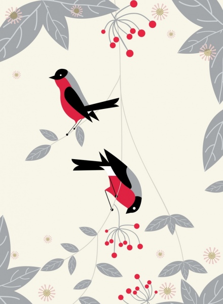 wild birds background colored flat cartoon design