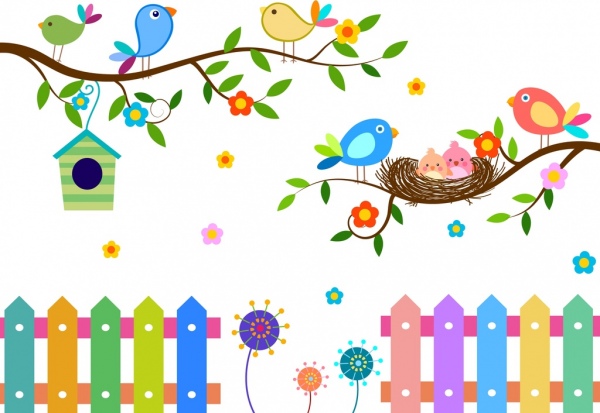 wild birds background colorful flat decoration