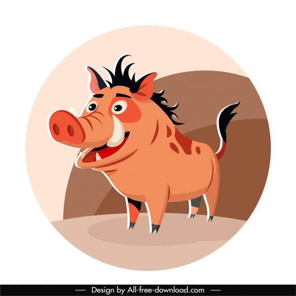 wild boar icon funny cartoon character sketch