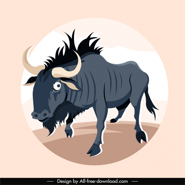 wild bull icon colored cartoon sketch