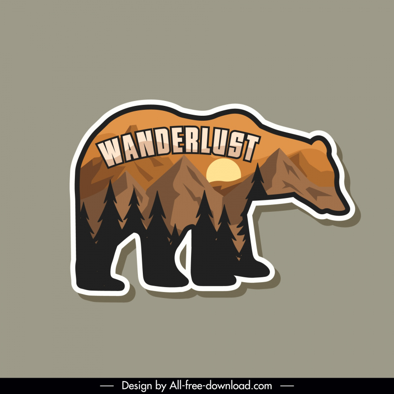 wild camping label template flat silhouette bear shape