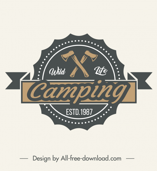 wild camping logotype classical axes ribbon sketch