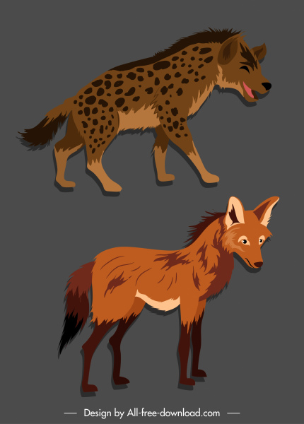 wild canine species icons hyena fox sketch