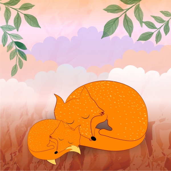 wild foxes background cute motherhood style cartoon style