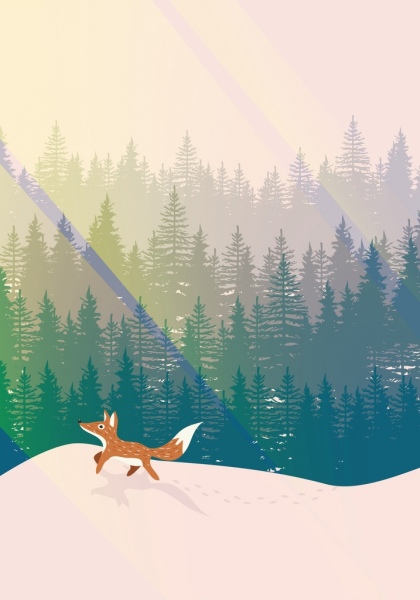 wild life background fox fir tree icons decoration 