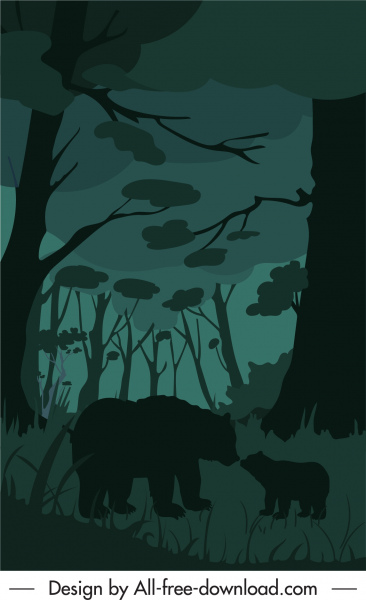 wild life painting bears jungle sketch dark design