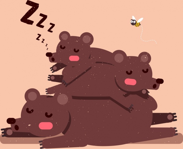 wild nature drawing cute sleeping bears icons