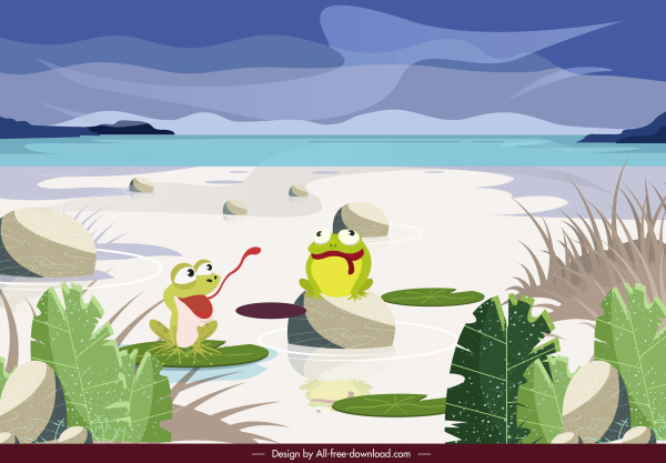 wild nature painting frogs sketch funny cartoon design