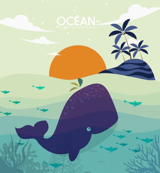wild ocean background island whale icons