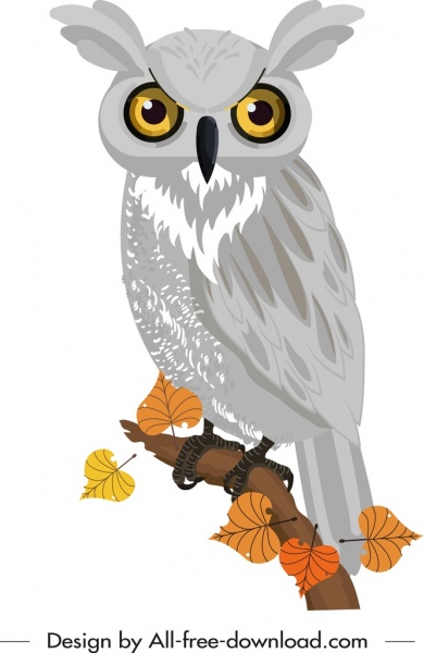 wild owl icon colored hanndrawn cartoon sketch