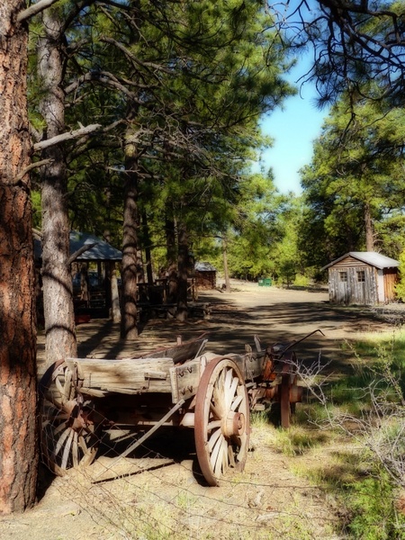 wild west scenery wooden wagon