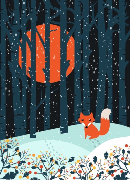 wild winter outdoor nature background small fox icon