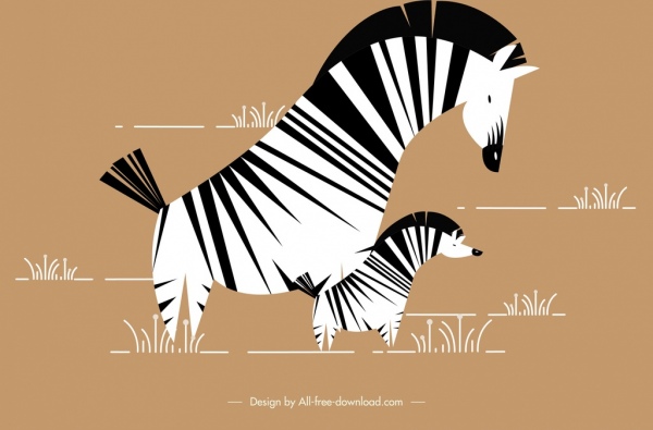 wild zebra painting classical flat design