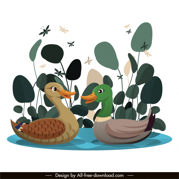 wilderness painting wild ducks pond sketch cartoon design