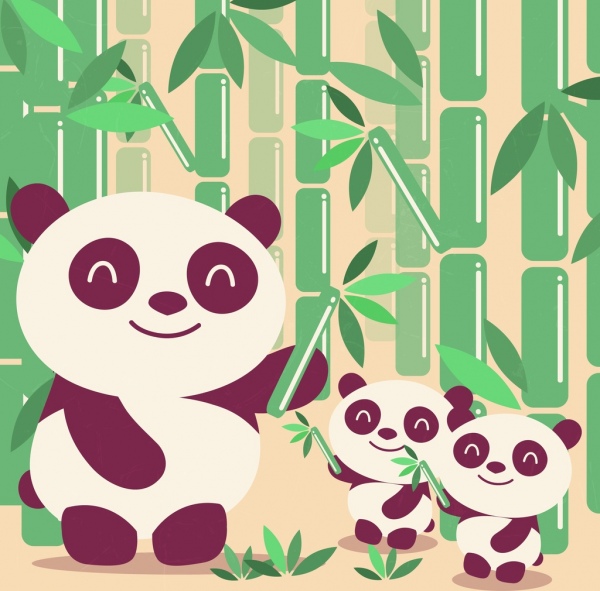 wildlife background bamboo panda icon colored cartoon design