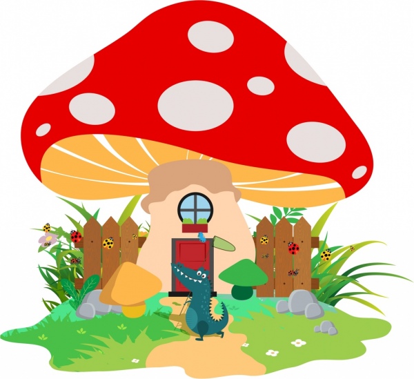 wildlife background crocodile mushroom icons colored cartoon decor 