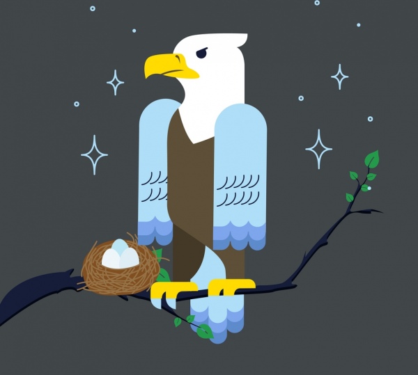 wildlife background eagle nest icons colored cartoon design