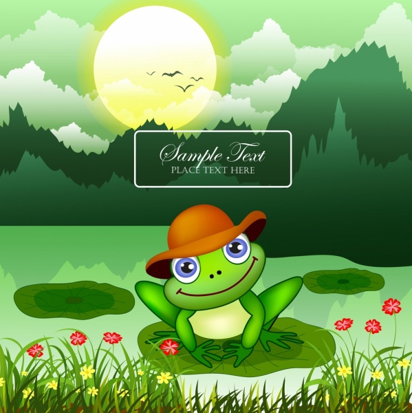 wildlife background green frog wild landscape colored cartoon 