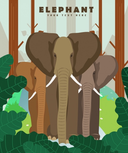 wildlife banner elephant icons multicolored design
