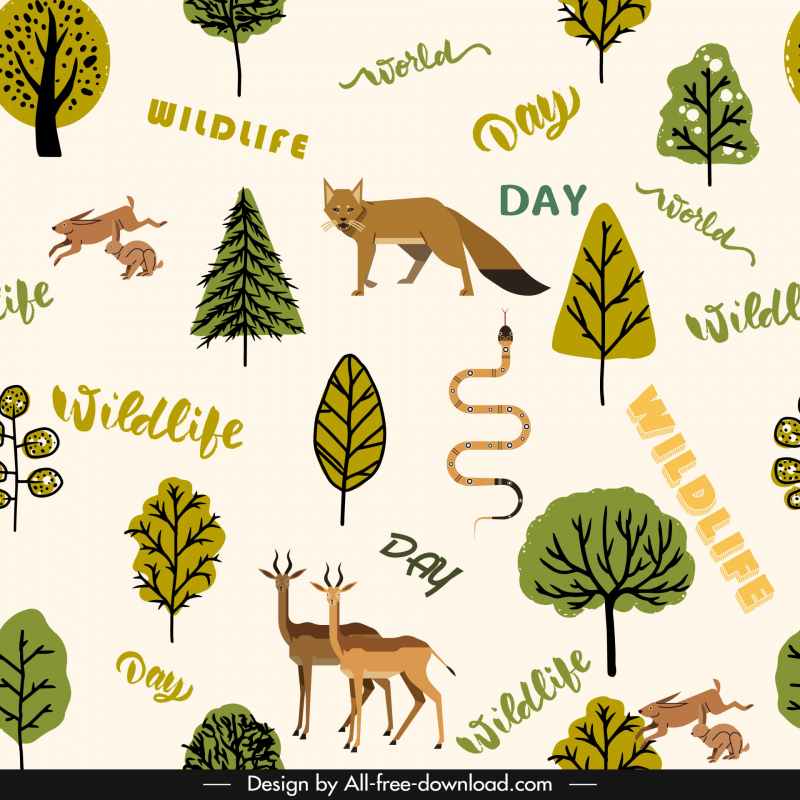 wildlife day pattern template repeating wild nature elements 