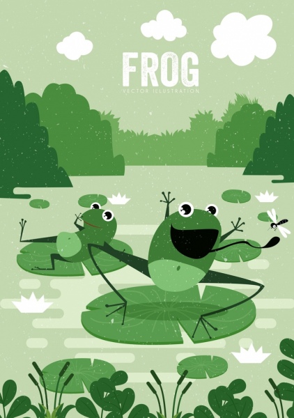 wildlife drawing frog icons green retro cartoon