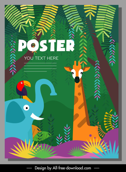 wildlife poster animals jungle sketch colorful flat design