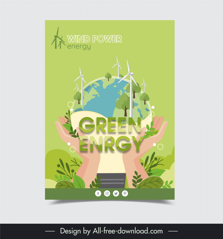wind power energy poster template hand holding globe leaves