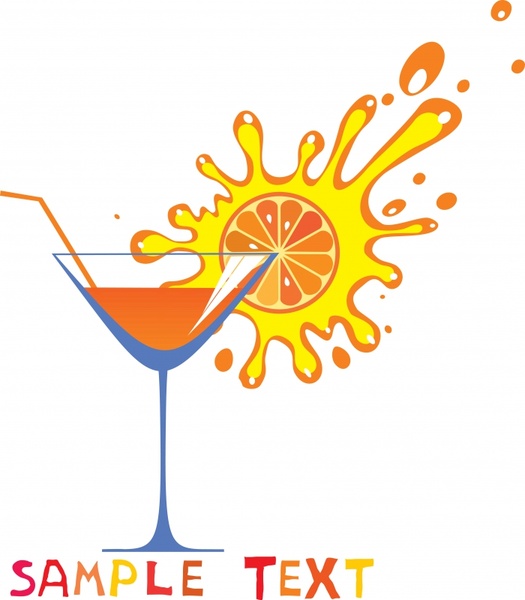 cocktail advertisement flat splashed orange juice wineglass sketch