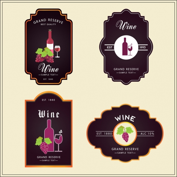 wine badges collection classical style dark design