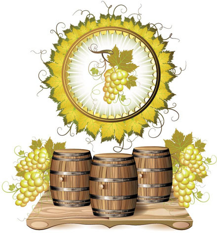 wine barrels and grapes vector