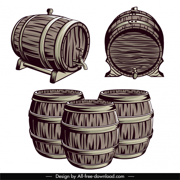 wine barrels icons handdrawn retro sketch