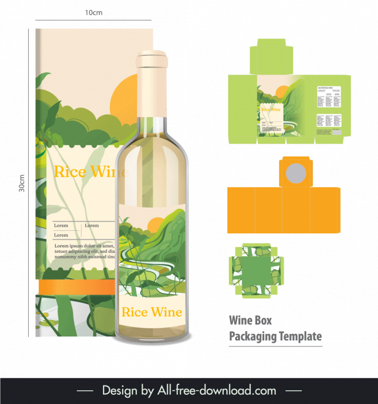 wine box packaging template classical mountain scenic decor