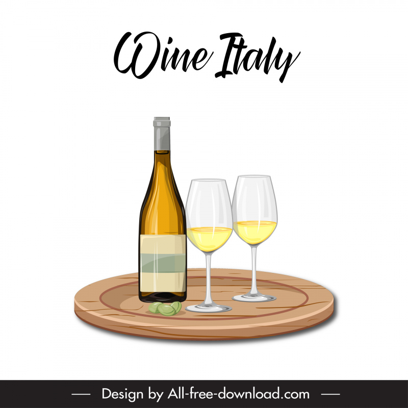 wine italy advertising poster template 3d elegant classic bottle glasses tray sketch 