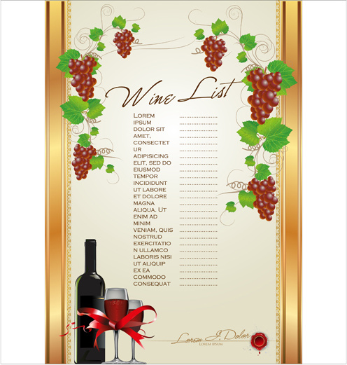 wine menu list creative vector