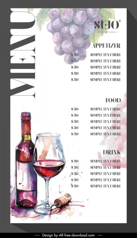 wine menu template grunge retro design   
