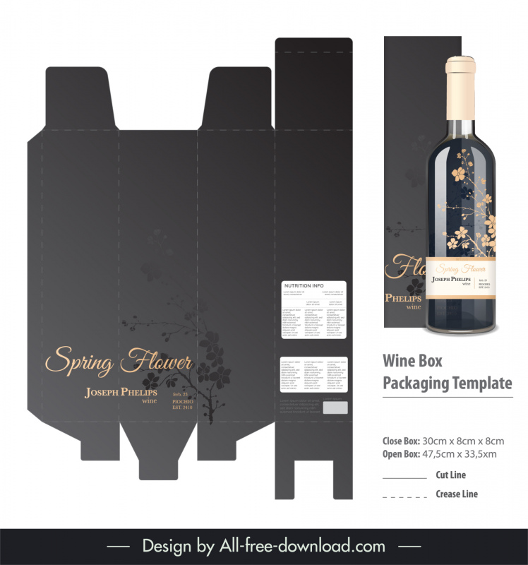 wine packaging template elegant dark spring flora design