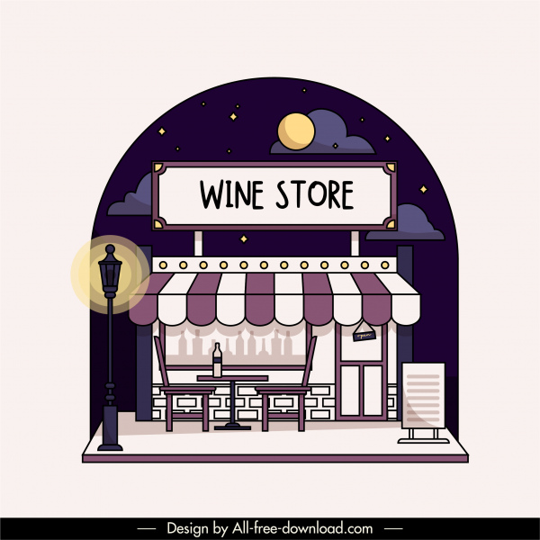 wine store exerior background dark flat design