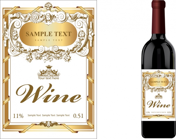 Wine Label Template Luxury Golden Classical Decor Vectors Graphic Art 