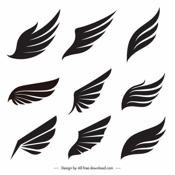 wing icons flat silhouette handdrawn sketch