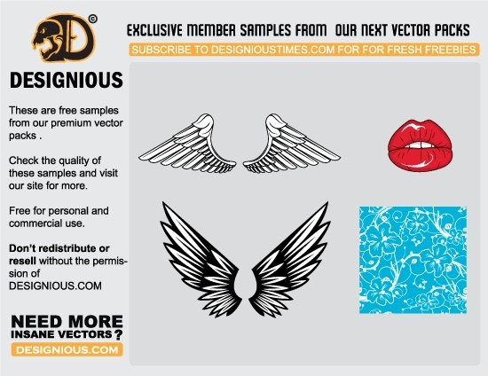 Wings, lips and pattern vector samples