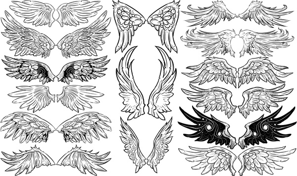 wings icons templates classical black white symmetric sketch