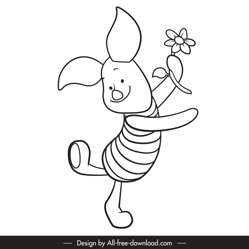 winnie the pooh piglet icon dynamic black white handdrawn cartoon sketch