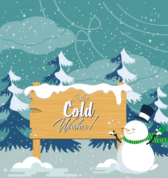 winter background snow stylized snowman icons colored cartoon
