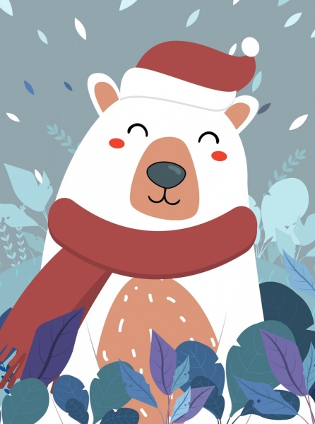 winter background stylized bear icon colorful decor