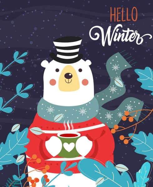 winter background stylized white bear icon classical design