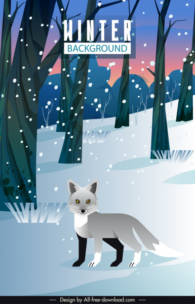 winter background template fox forest sketch cartoon design