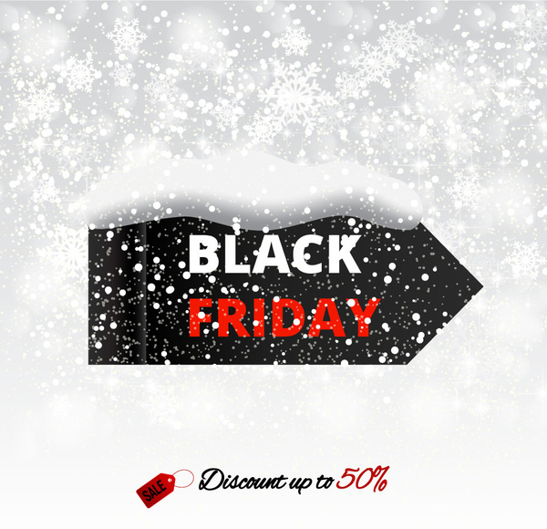 winter black friday poster on falling snow background 